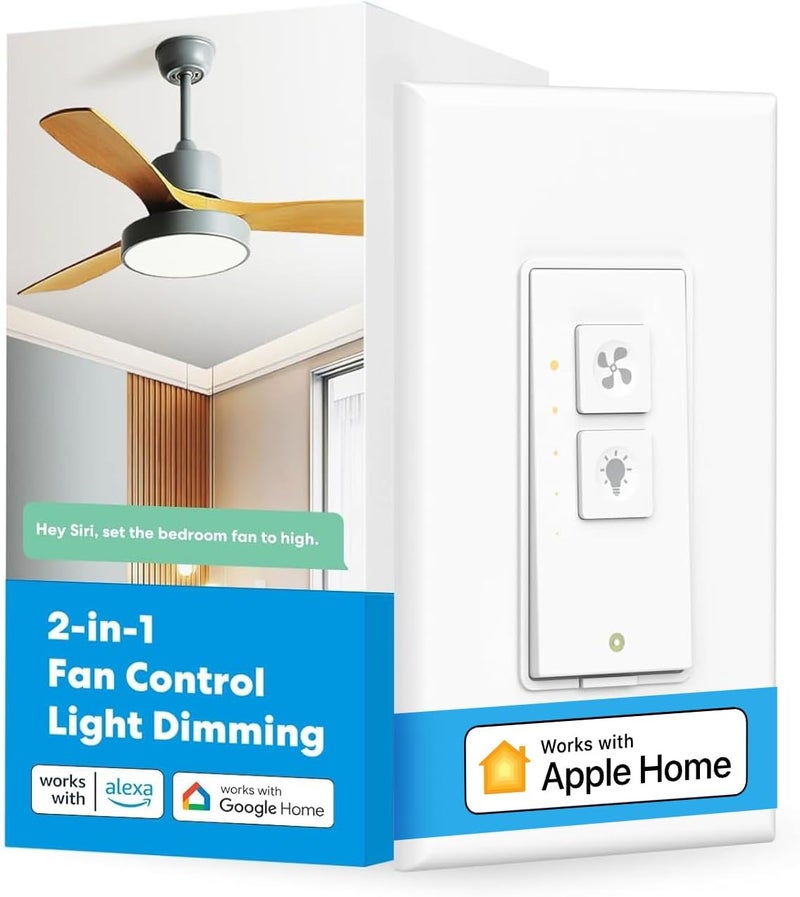 meross Smart Ceiling Fan Control & Dimmer Light Switch, Works w/Apple HomeKit, Alexa, Google & SmartThings, 4-Speed Fan Control, 2.4G Wi-Fi Fan and Light Switch Combo, Neutral Wire Needed, Single Pole - Image 1